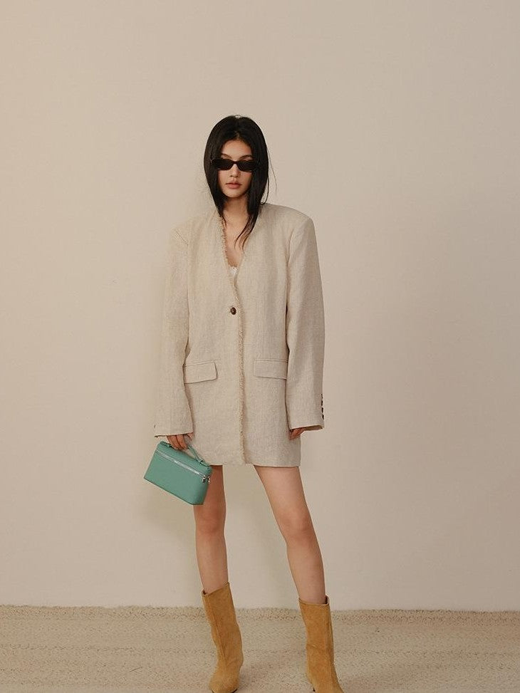 FU FRESH UP Textured Tassel Collarless Drop Shoulder Women&