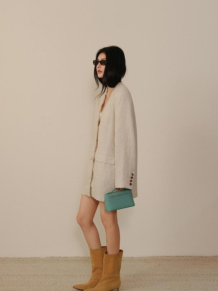 FU FRESH UP Textured Tassel Collarless Drop Shoulder Women&