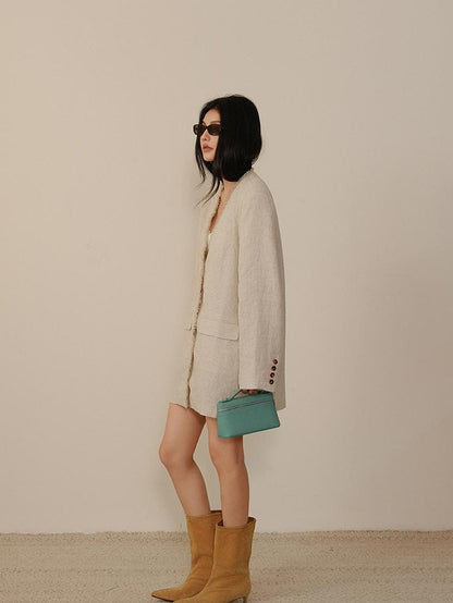 FU FRESH UP Textured Tassel Collarless Drop Shoulder Women&
