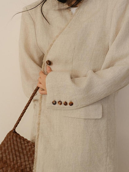 FU FRESH UP Textured Tassel Collarless Drop Shoulder Women&