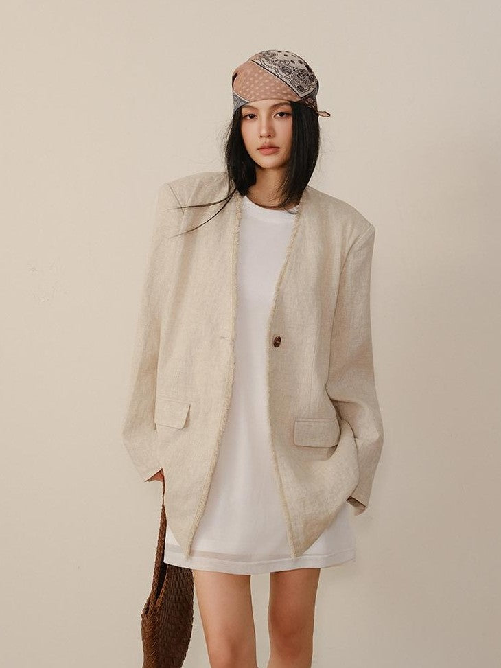 FU FRESH UP Textured Tassel Collarless Drop Shoulder Women&