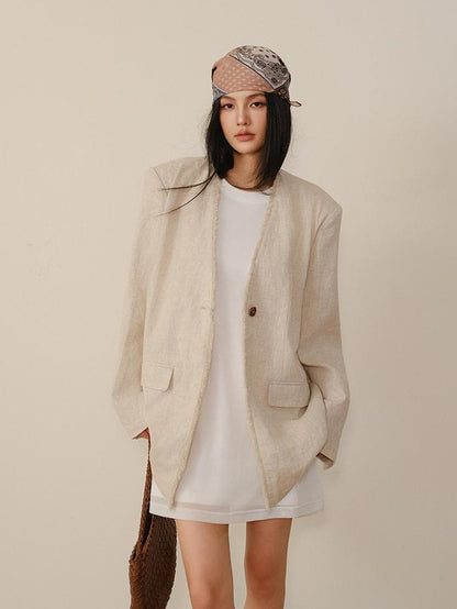 FU FRESH UP Textured Tassel Collarless Drop Shoulder Women&
