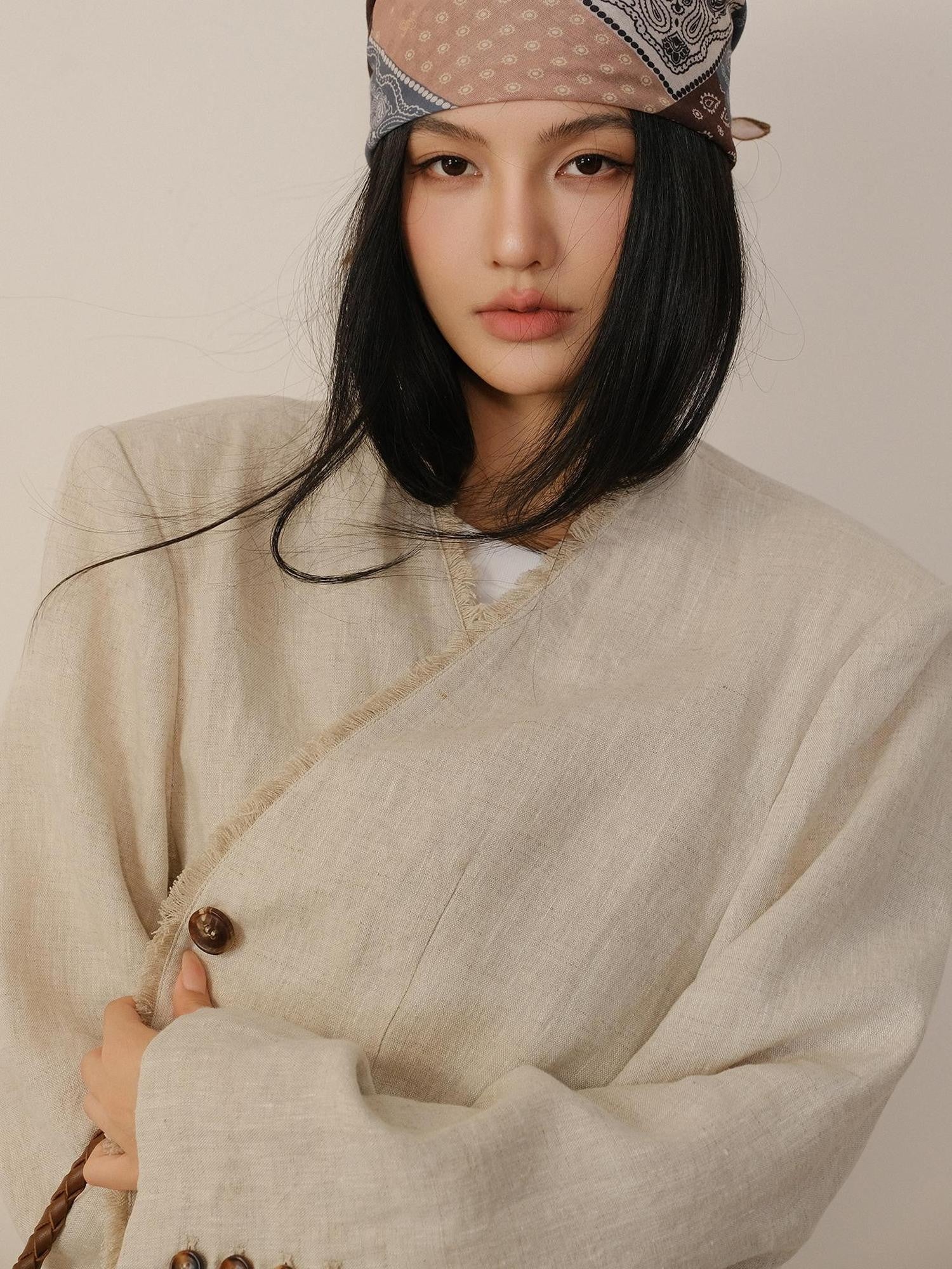 FU FRESH UP Textured Tassel Collarless Drop Shoulder Women&