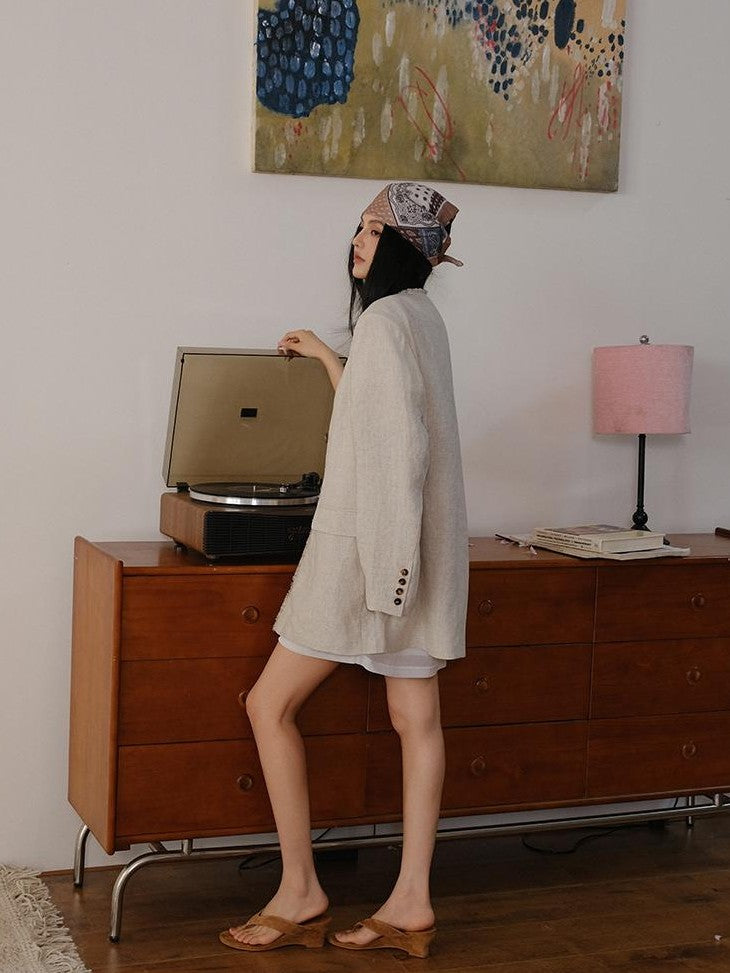 FU FRESH UP Textured Tassel Collarless Drop Shoulder Women&
