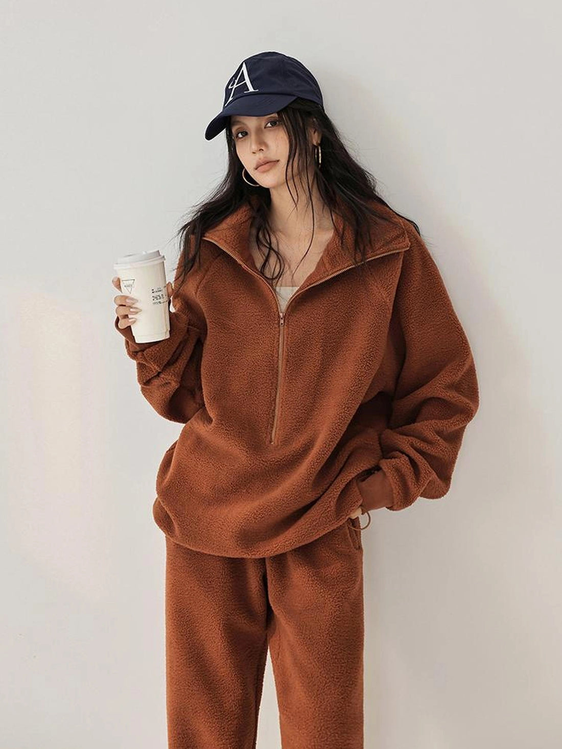 FU FRESH UP Thermal Fleece Zip Up Hoodie Set