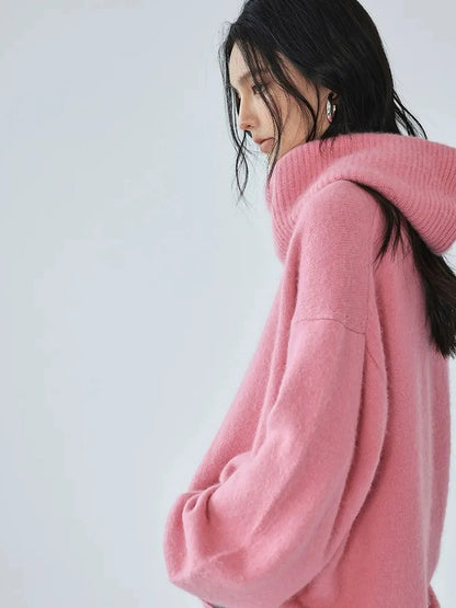 FU FRESH UP V-Neck Raccoon Wool Sweater With Detachable Cowl
