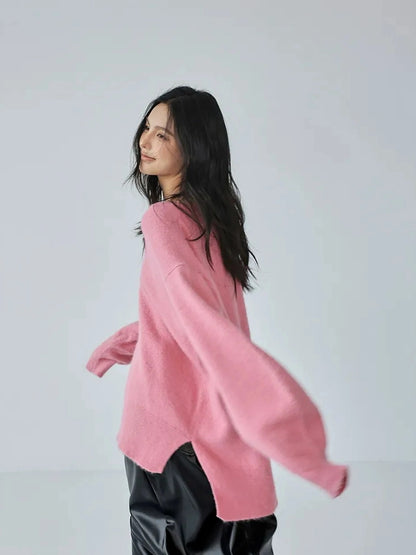FU FRESH UP V-Neck Raccoon Wool Sweater With Detachable Cowl