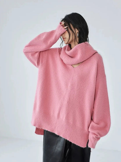 FU FRESH UP V-Neck Raccoon Wool Sweater With Detachable Cowl
