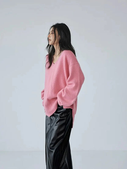 FU FRESH UP V-Neck Raccoon Wool Sweater With Detachable Cowl
