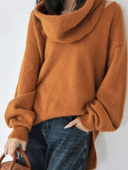 FU FRESH UP V-Neck Raccoon Wool Sweater With Detachable Cowl