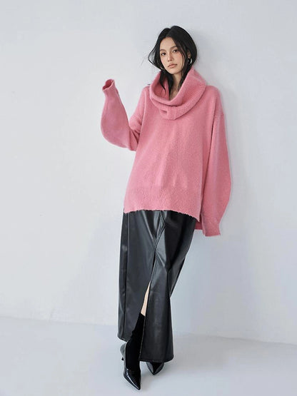 FU FRESH UP V-Neck Raccoon Wool Sweater With Detachable Cowl