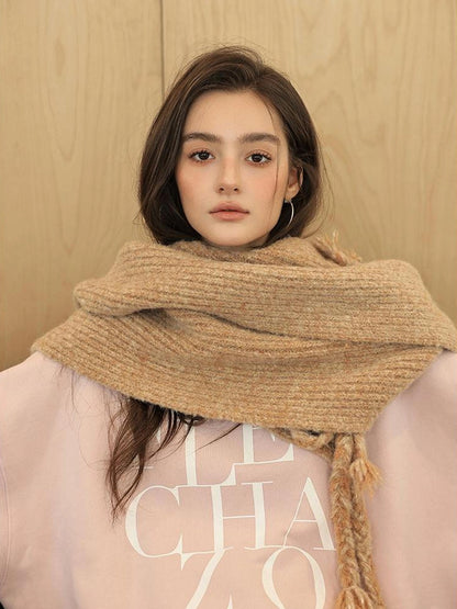 FU FRESH UP V-neck Alpaca Wool Vest Fringed Shawl Set