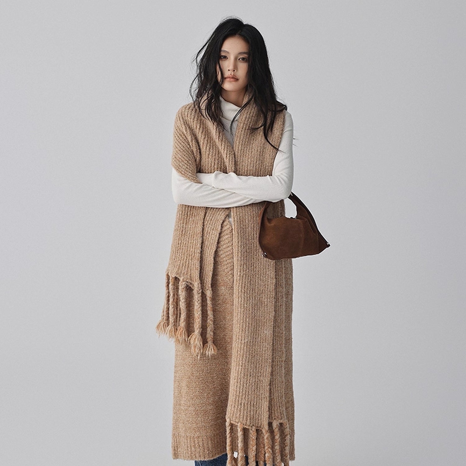 FU_FRESH_UP_V-neck_Alpaca_Wool_Vest_Fringed_Shawl_Set_MISSTT