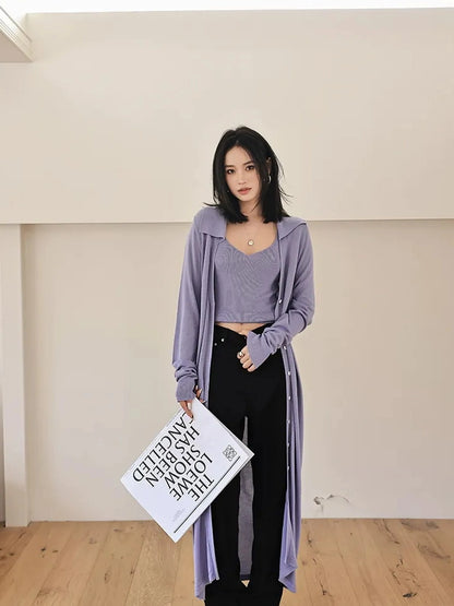 FU FRESH UP V-neck Long Rayleece Knit Cardigan Set