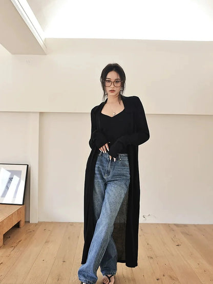FU FRESH UP V-neck Long Rayleece Knit Cardigan Set