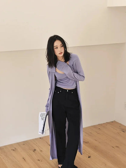 FU FRESH UP V-neck Long Rayleece Knit Cardigan Set