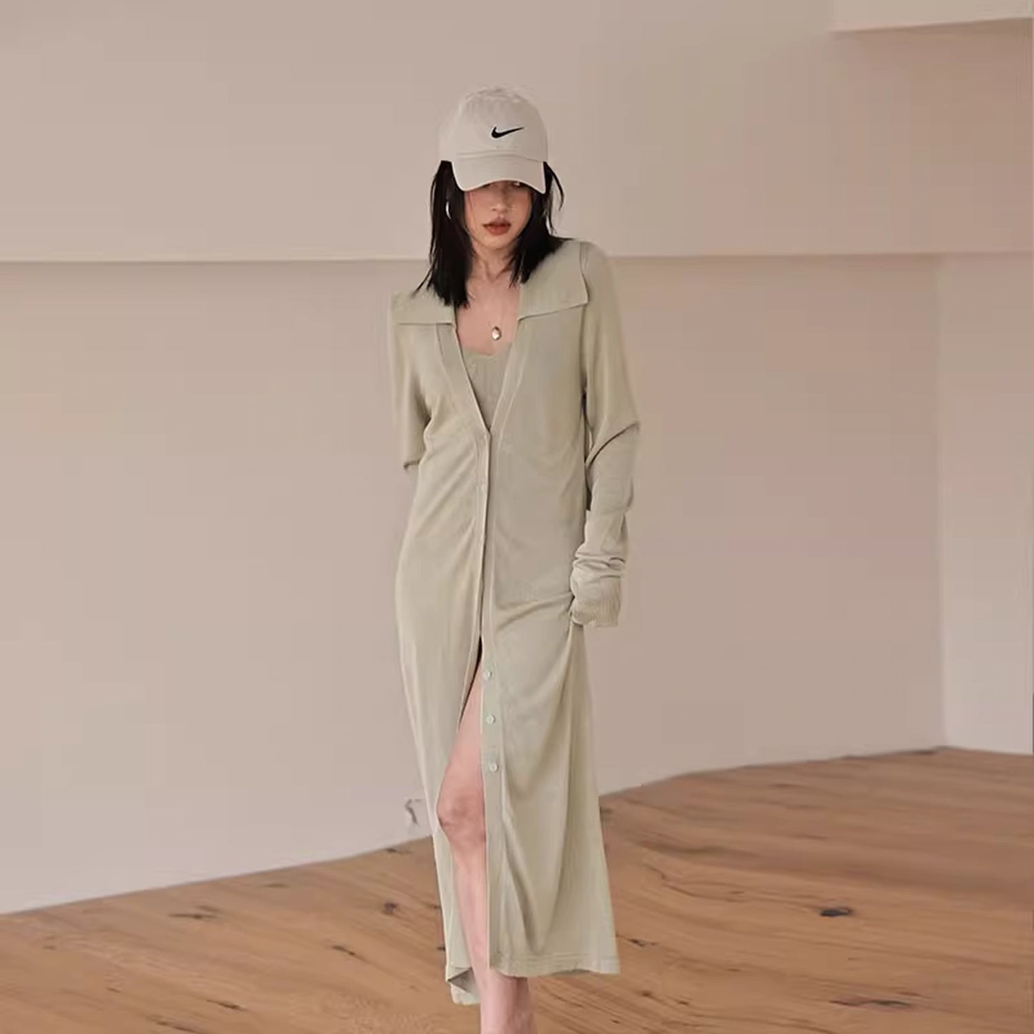 FU_FRESH_UP_V-neck_Long_Rayleece_Knit_Cardigan_Set_MISSTT