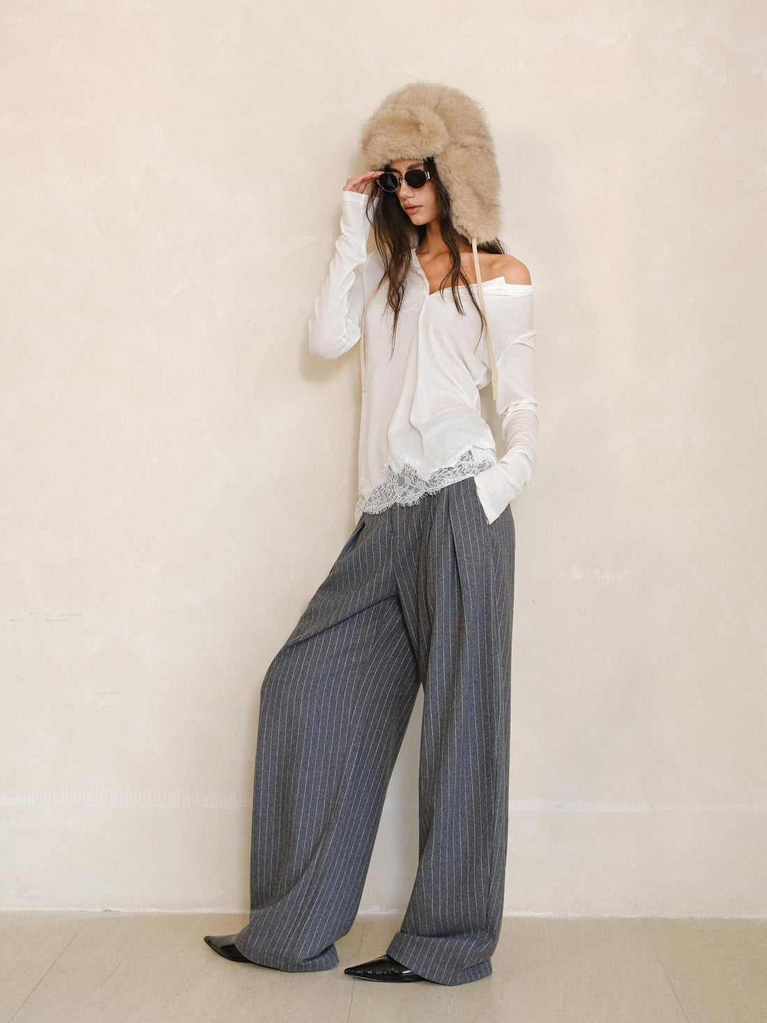 FU FRESH UP Vertical Stripe Pressed Pleat Tapered Women&
