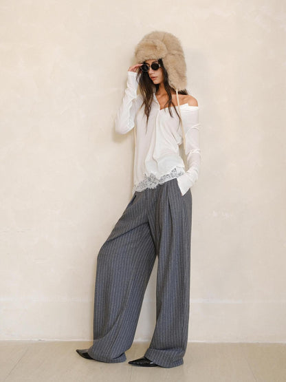 FU FRESH UP Vertical Stripe Pressed Pleat Tapered Women&