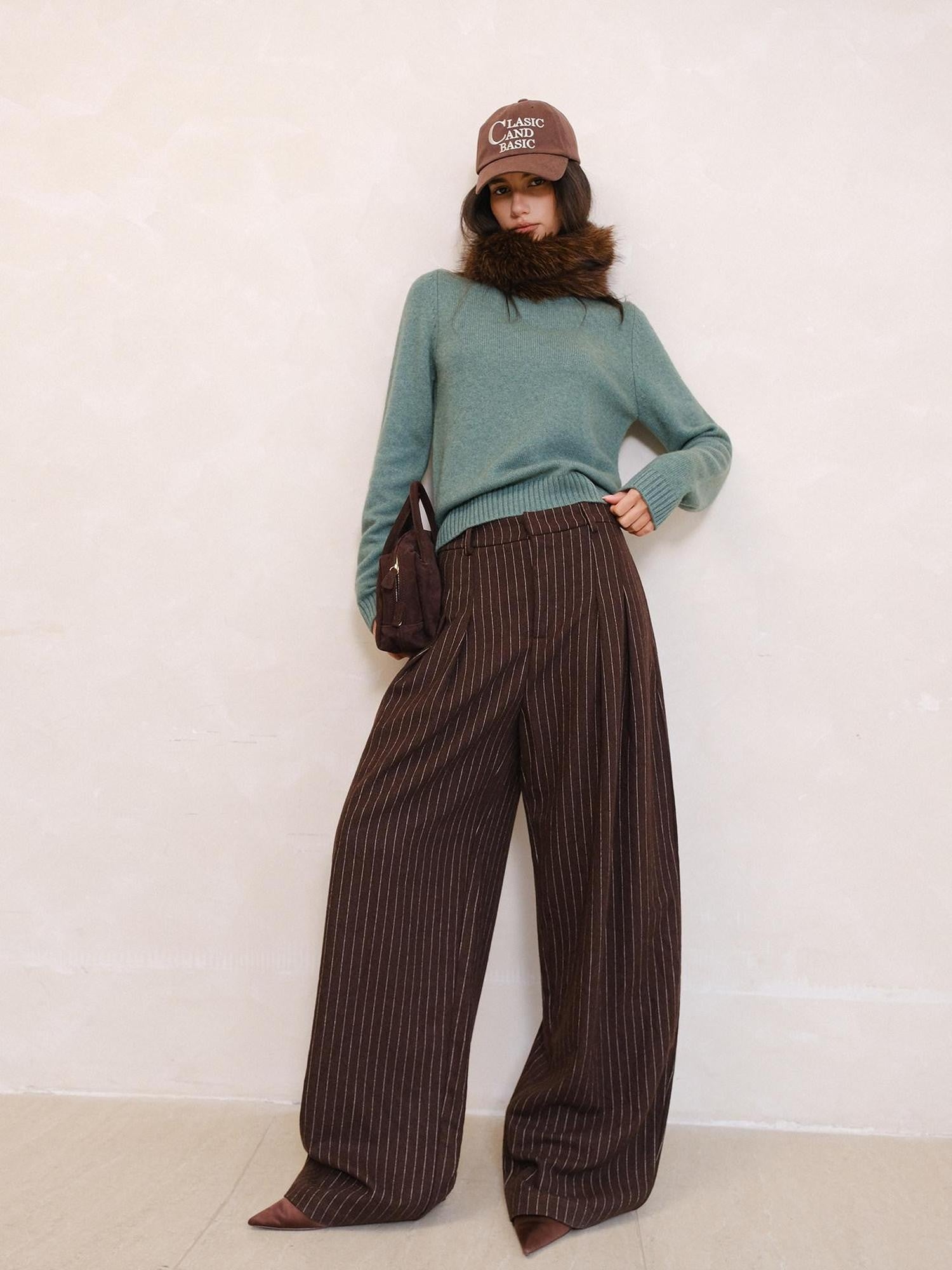 FU FRESH UP Vertical Stripe Pressed Pleat Tapered Women&