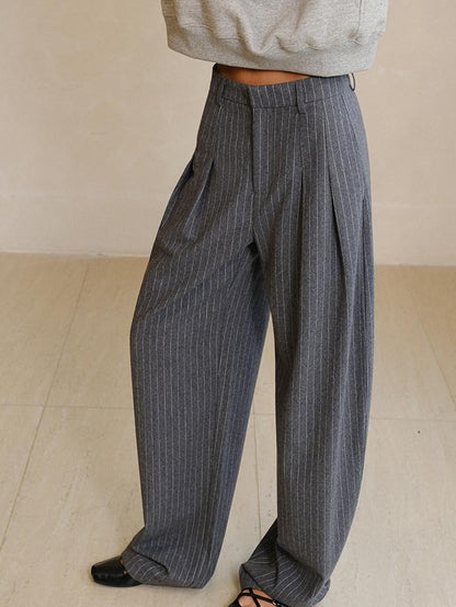 FU FRESH UP Vertical Stripe Pressed Pleat Tapered Women&