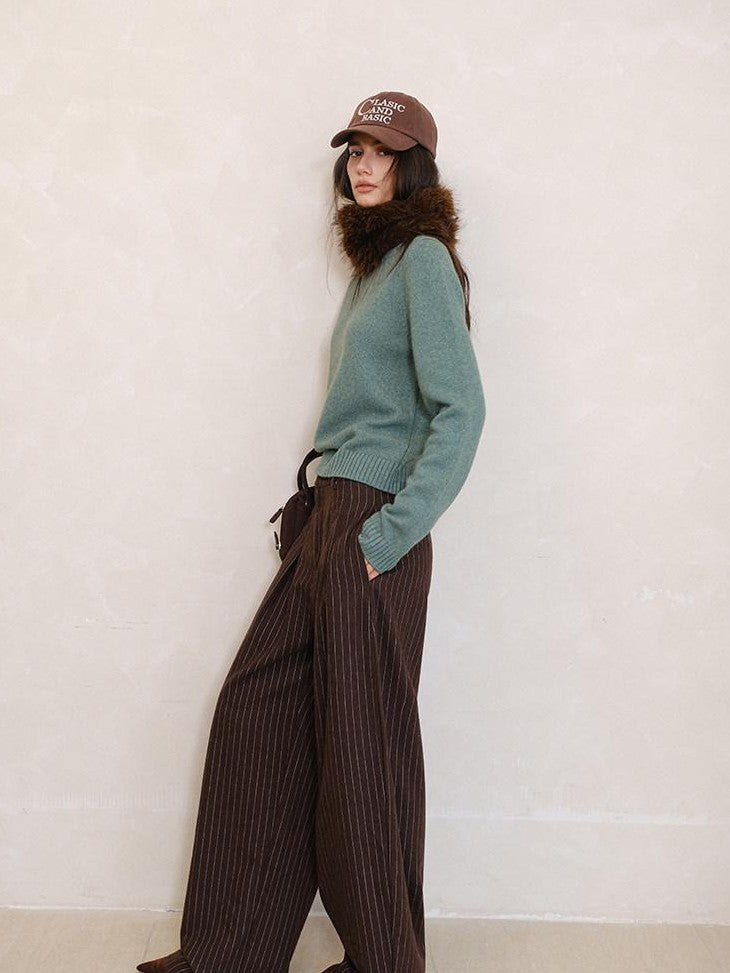 FU FRESH UP Vertical Stripe Pressed Pleat Tapered Women&