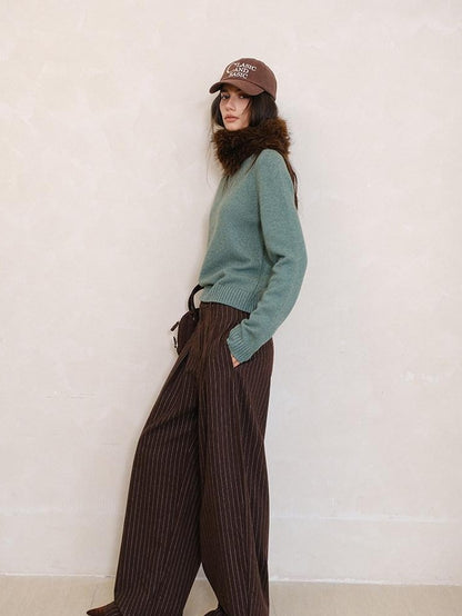 FU FRESH UP Vertical Stripe Pressed Pleat Tapered Women&
