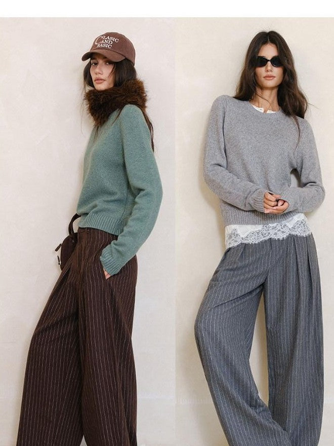 FU FRESH UP Vertical Stripe Pressed Pleat Tapered Women&