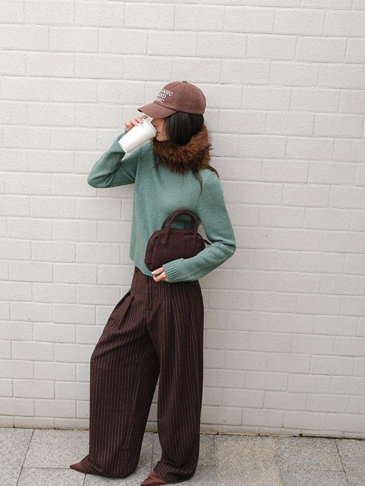 FU FRESH UP Vertical Stripe Pressed Pleat Tapered Women&
