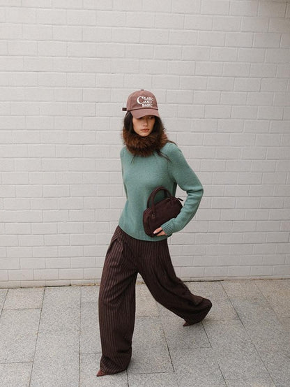 FU FRESH UP Vertical Stripe Pressed Pleat Tapered Women&