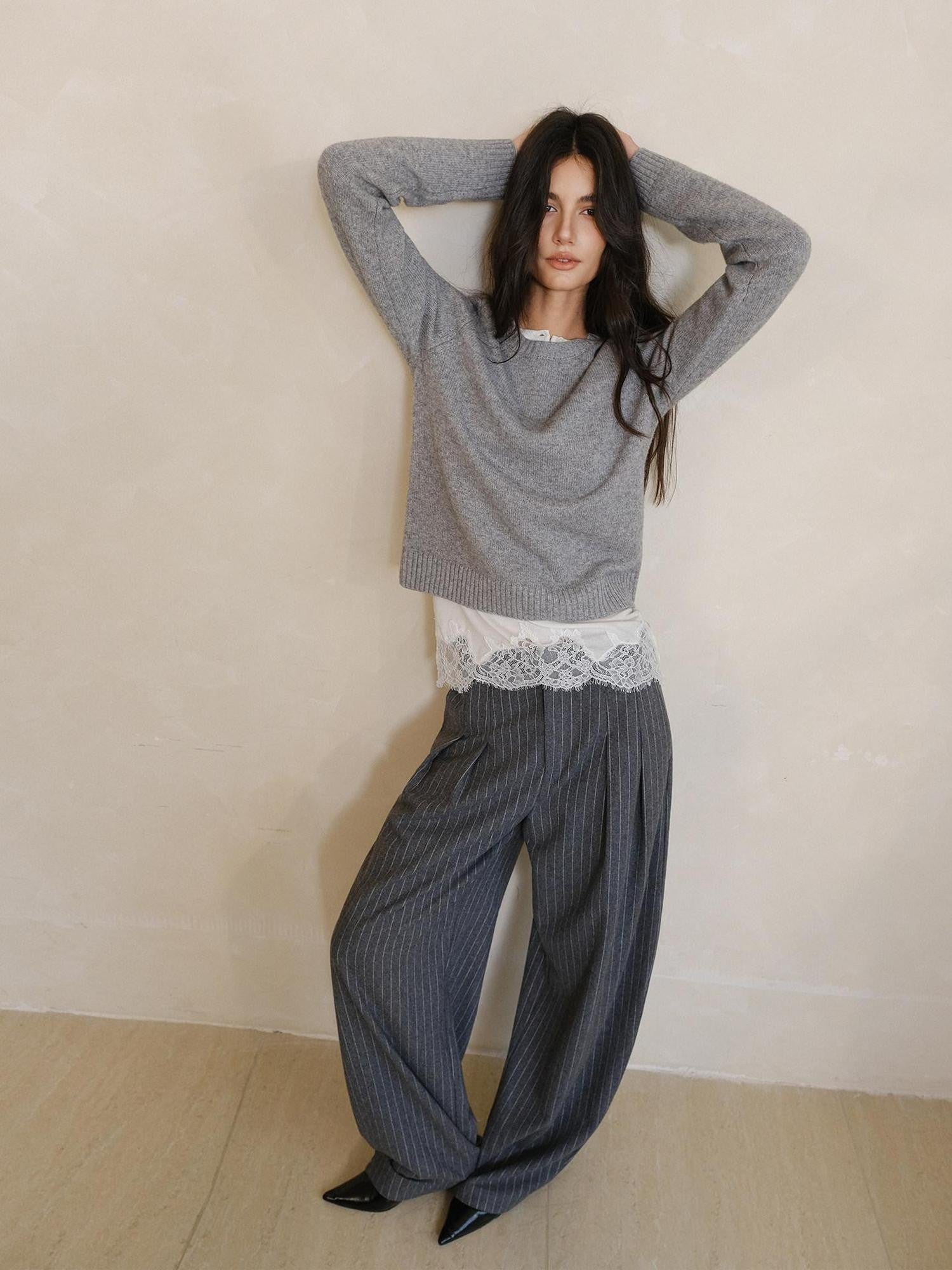 FU FRESH UP Vertical Stripe Pressed Pleat Tapered Women&