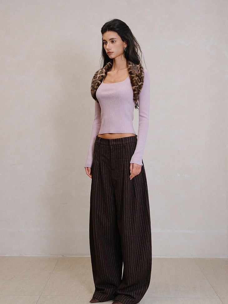 FU FRESH UP Vertical Stripe Pressed Pleat Tapered Women&