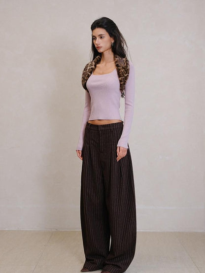 FU FRESH UP Vertical Stripe Pressed Pleat Tapered Women&