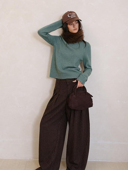 FU FRESH UP Vertical Stripe Pressed Pleat Tapered Women&