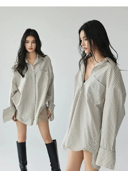 FU FRESH UP Vertical Stripe Relaxed Fit Shirt
