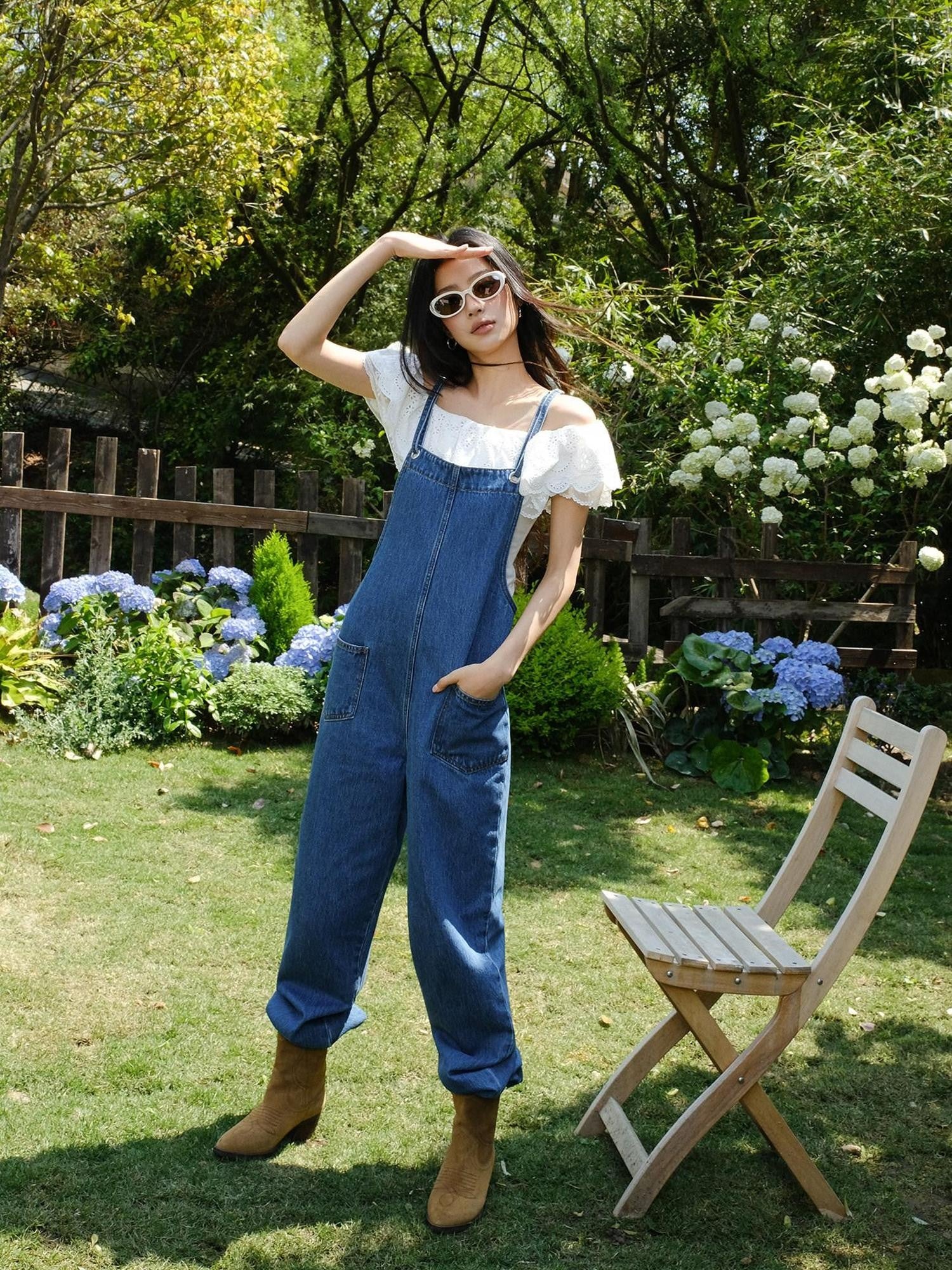 FU FRESH UP Vintage Adjustable Straps High Waist Pockets Women&