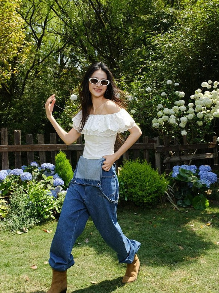 FU FRESH UP Vintage Adjustable Straps High Waist Pockets Women&