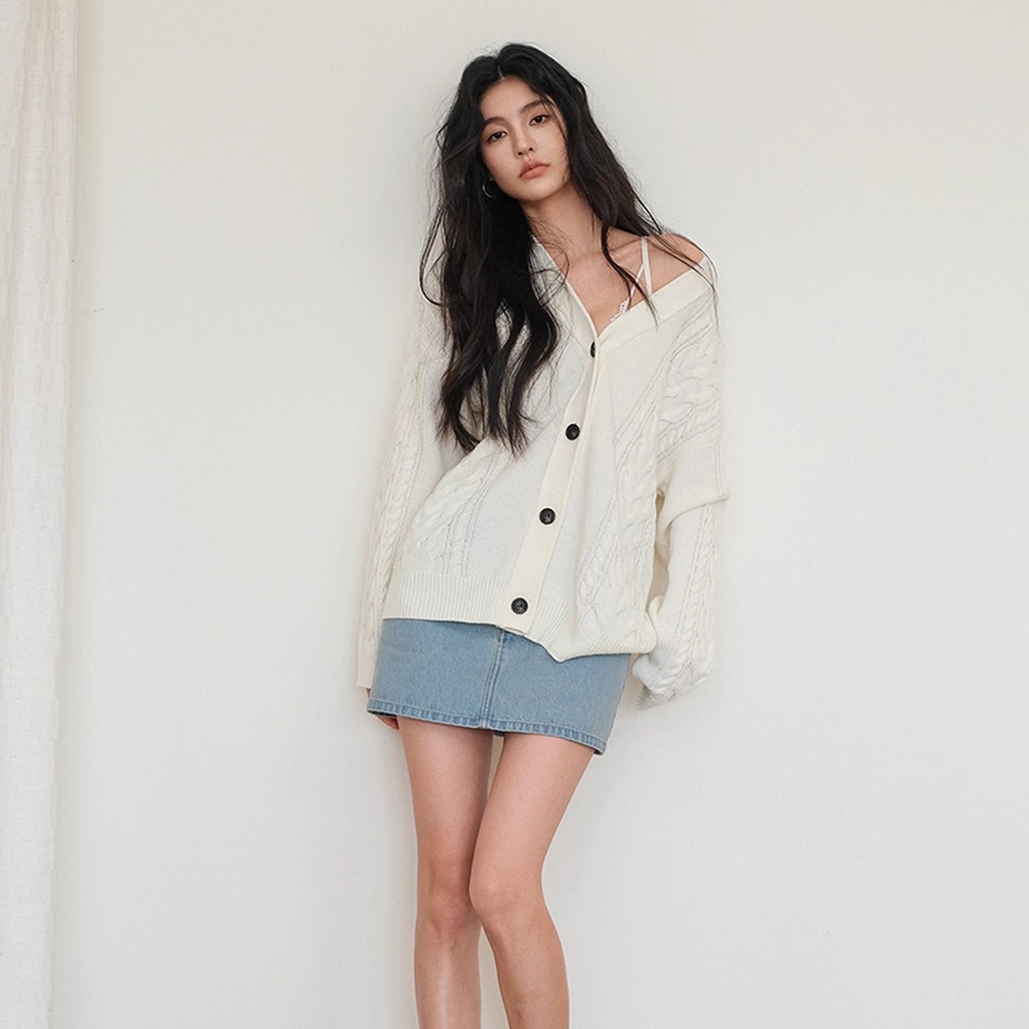FU_FRESH_UP_Vintage_Cable_Knit_Cardigan_V-neck_T-shirt_Long_Sleeve_MISSTT