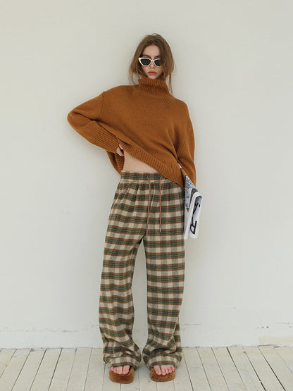 FU FRESH UP Vintage Check Wool Wide Leg Trousers
