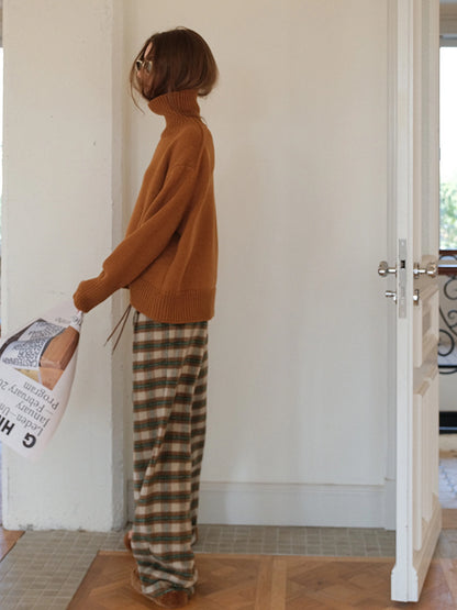 FU FRESH UP Vintage Check Wool Wide Leg Trousers