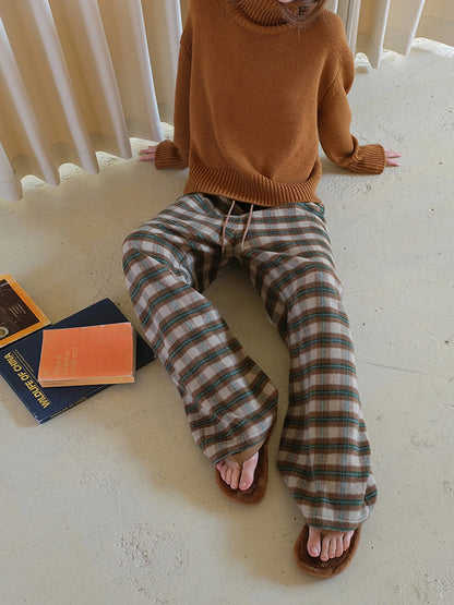 FU FRESH UP Vintage Check Wool Wide Leg Trousers