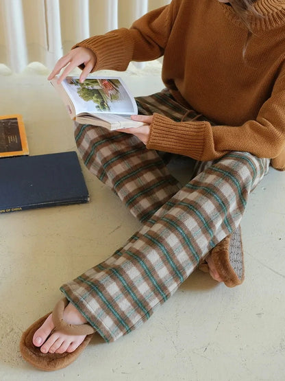 FU FRESH UP Vintage Check Wool Wide Leg Trousers