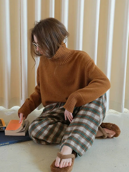 FU FRESH UP Vintage Check Wool Wide Leg Trousers