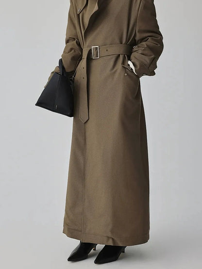 FU FRESH UP Vintage Collar Belted Trench Coat With Plush Lining