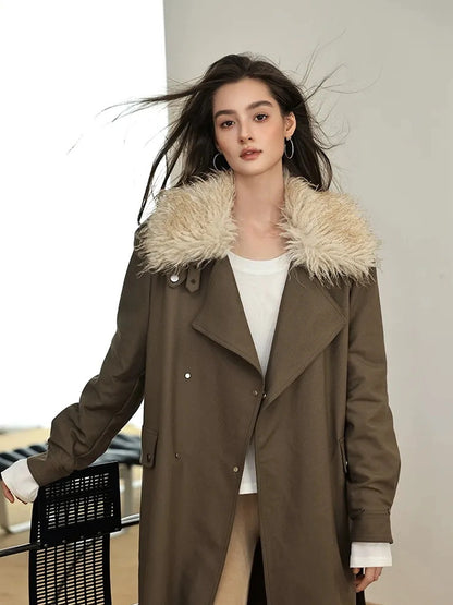 FU FRESH UP Vintage Collar Belted Trench Coat With Plush Lining