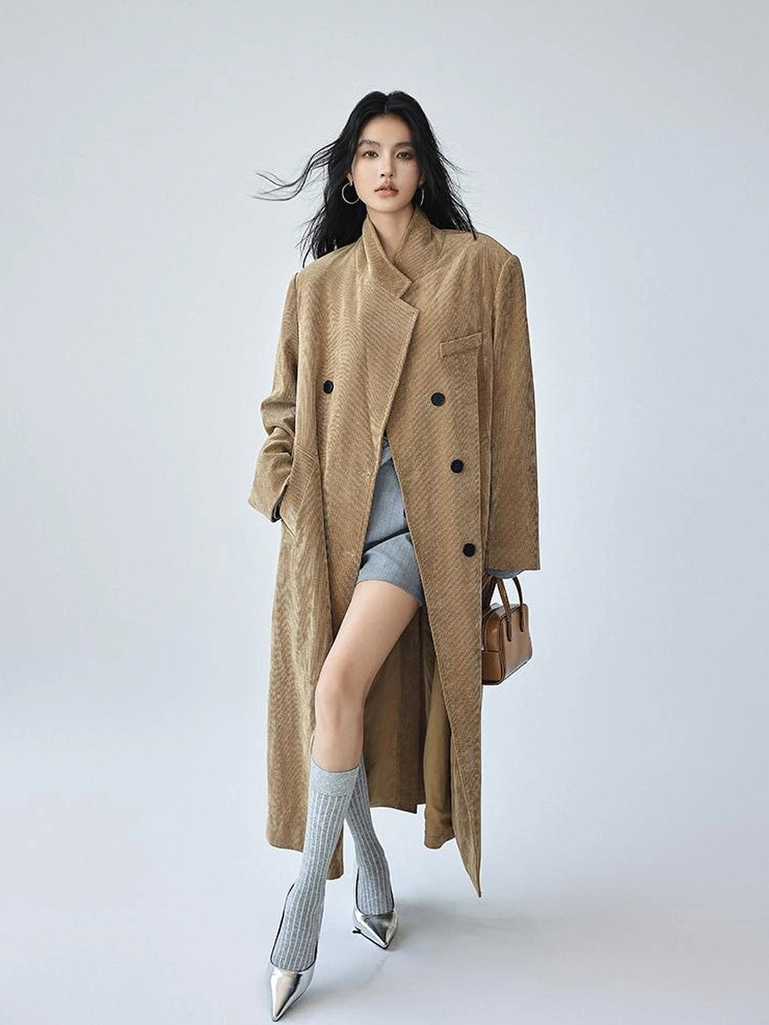 FU FRESH UP Vintage Corduroy Double Breasted Long Blazer Coat