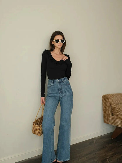 FU FRESH UP Vintage High Waist Flare Stretch Jeans