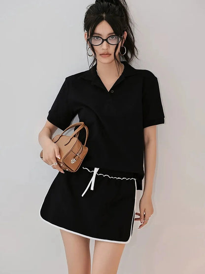 FU FRESH UP Vintage Polo Collar Sport Skort Set