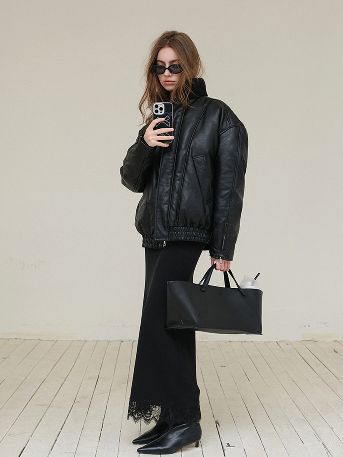 FU FRESH UP Vintage Pu Puffer Jacket With Faux Shearling Collar