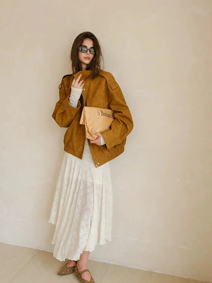 FU FRESH UP Vintage Soft Suede Cropped Jacket